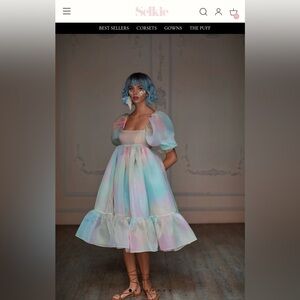 Selkie Pastel Rainbow Puff Sleeve Midi Dress